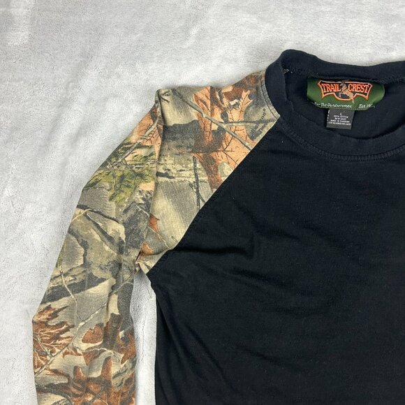 Trail Crest T Shirt Mens Large Black Camo Long Sleeve Outdoor Tee Woodland - Picture 4 of 14